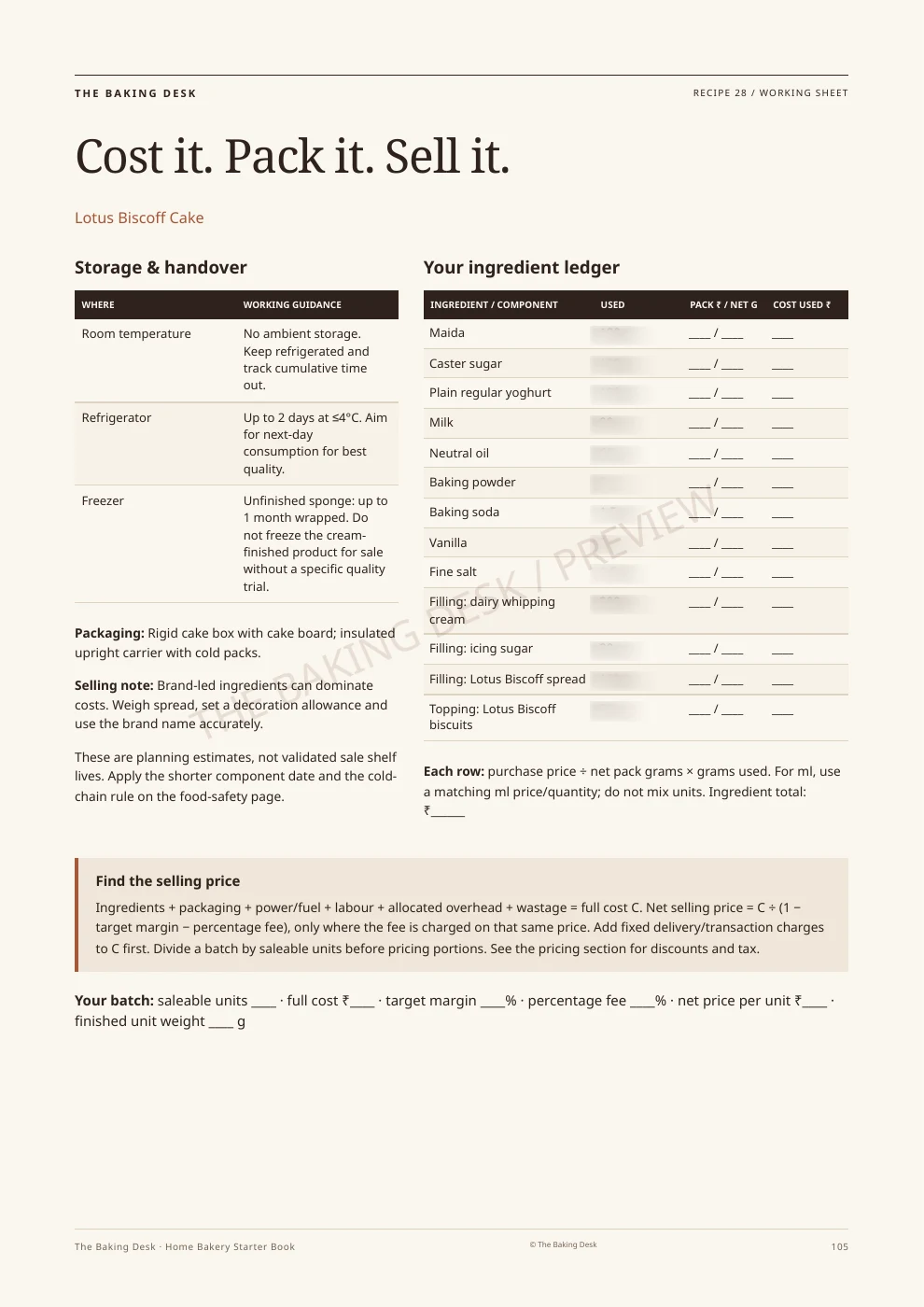 Watermarked excerpt: Recipe costing