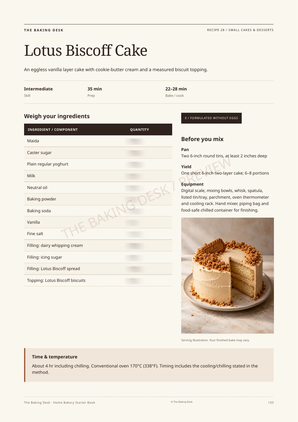 Watermarked excerpt: Recipe · Biscoff cake