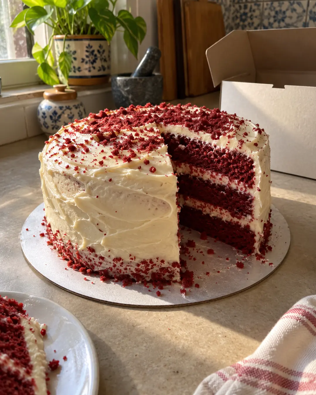 Homemade red velvet cake with cream cheese frosting
